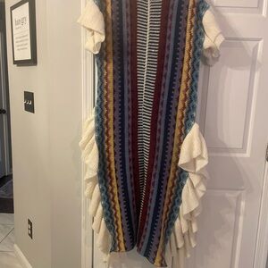 Colorful Striped Knit Dress with Ruffle Sleeves